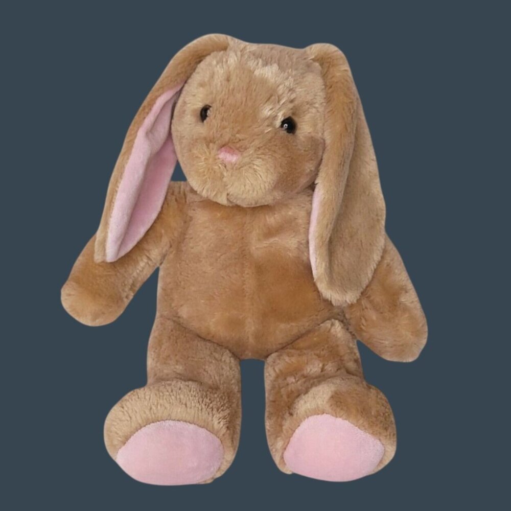 Build-A-Bear Workshop Plush Brown Bunny Pink Ears Paws 15" Stuffed Animal Toy